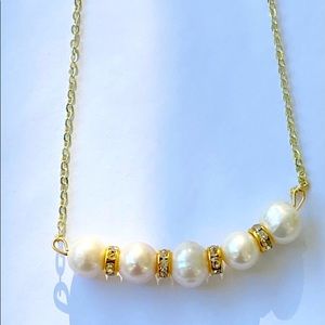 Pearl Necklace and Pearl Earrings Gold Plated Set